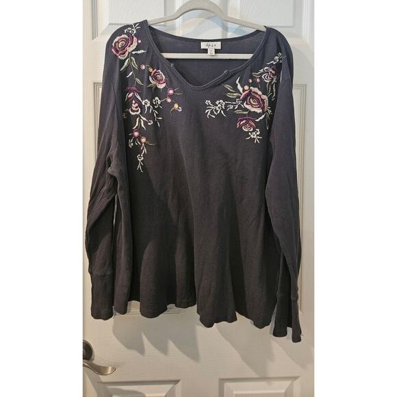 Style & Co Womens size 3X cotton Embroidered Thermal Top Waffle Knit Gray Desert - Picture 2 of 8